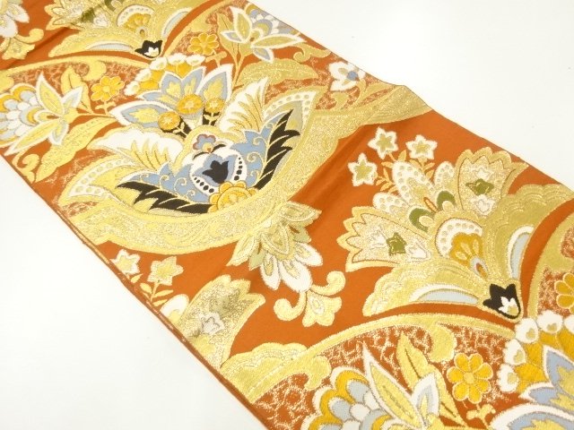 JAPANESE KIMONO / ANTIQUE FUKURO OBI / SILK / WOVEN CHINESE FLOWERS